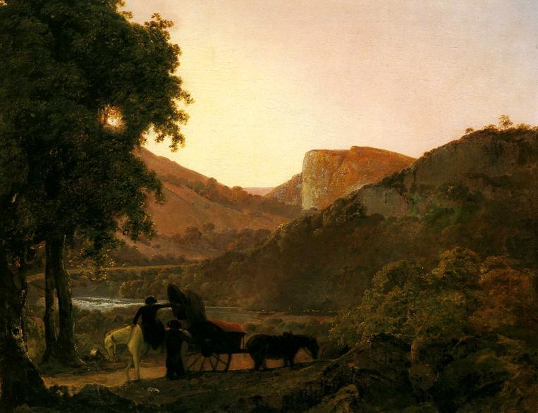 Landscape With Figures And A Tilted Cart, Matlock Hogh Tor In The Distance — Joseph Wright Of Derby