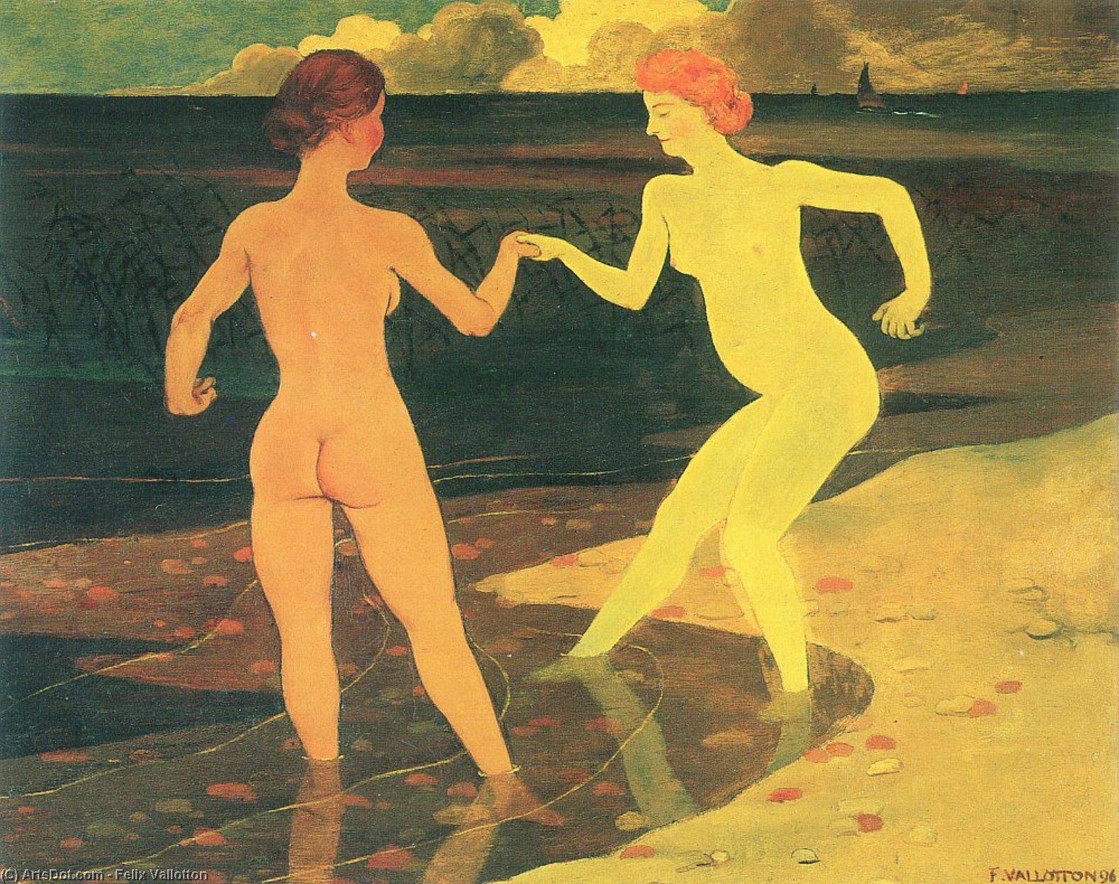 Woman With Maid Bathing — Félix Vallotton