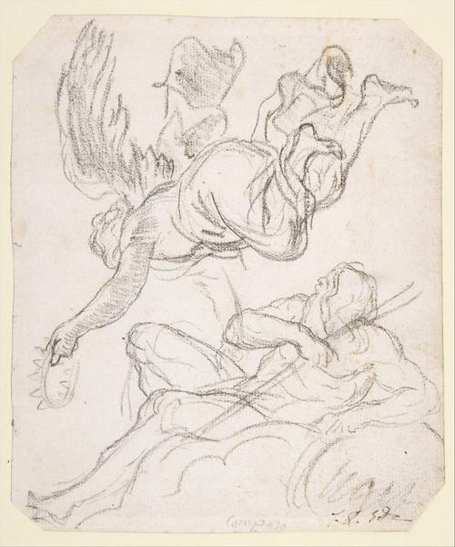 Flying Figure Holding A Crown, Reclining River God — Jacques-louis David
