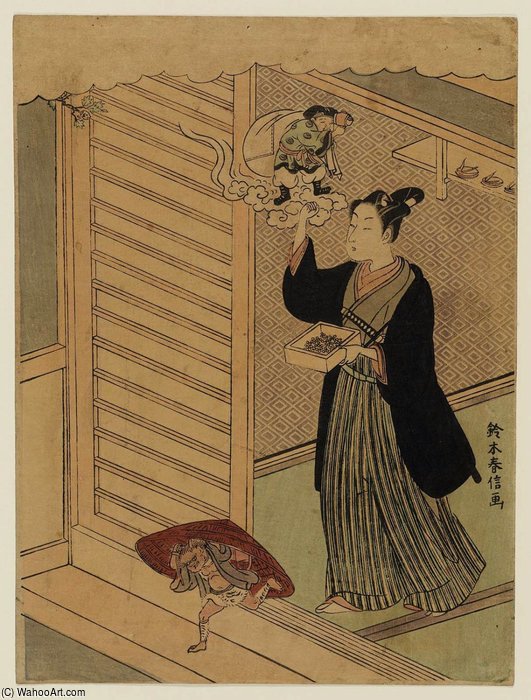 Young Man Throwing Beans At Setsubun — Suzuki Harunobu