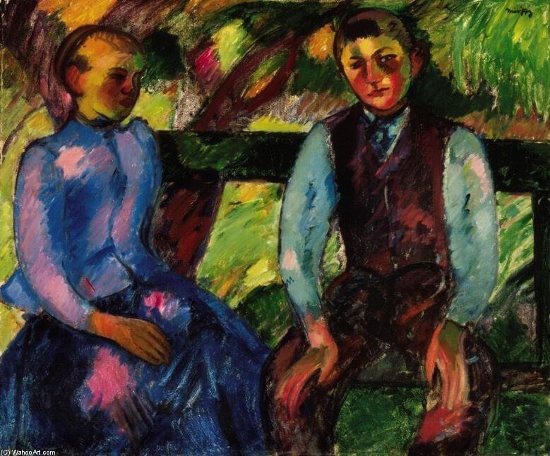 Boy And Girl On A Green Bench — Ödön Márffy