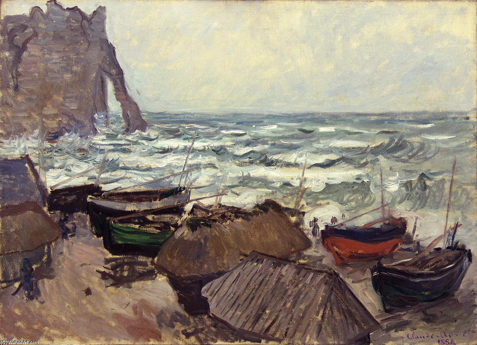 Fishing Boats On The Beach At Etretat — Claude Monet