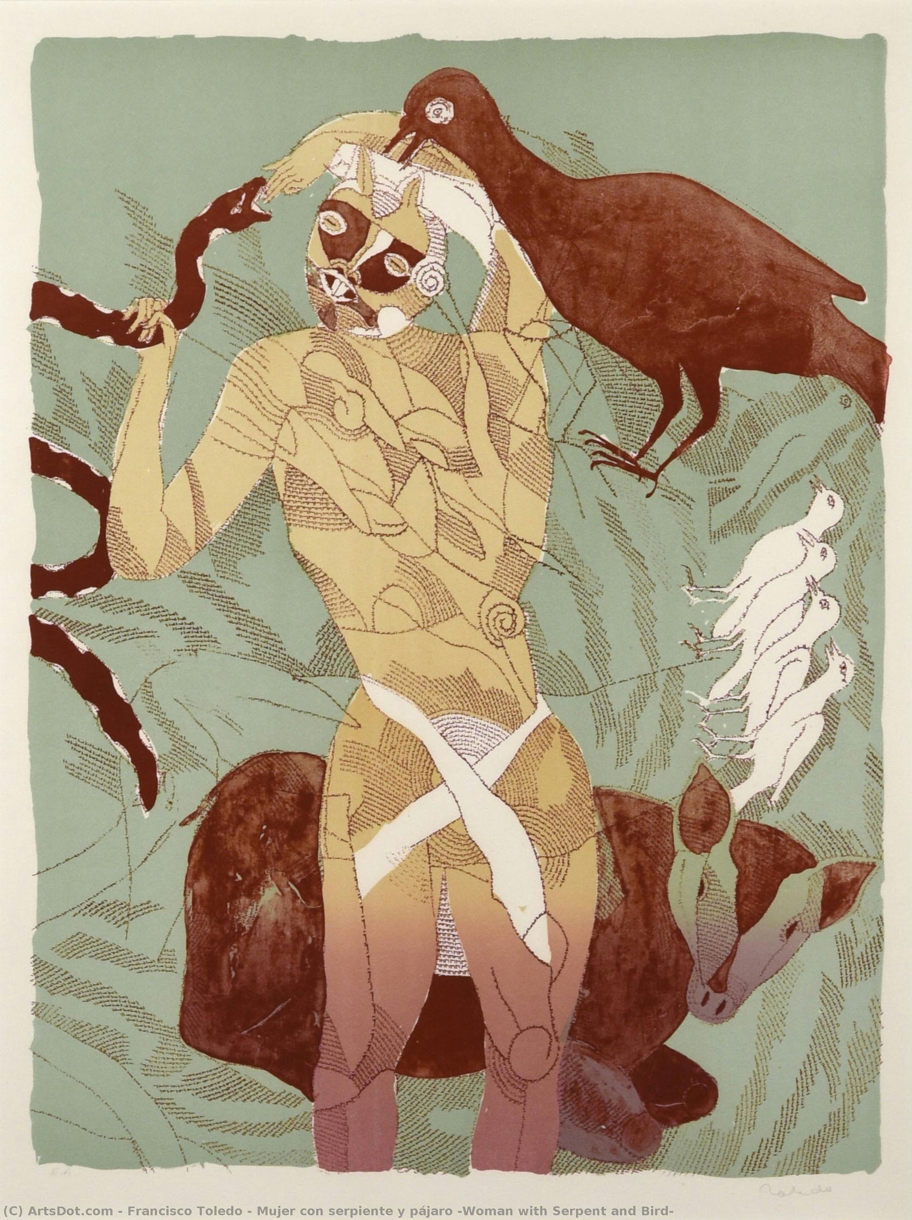 Mujer Con Serpiente Y Pájaro — Francisco Toledo