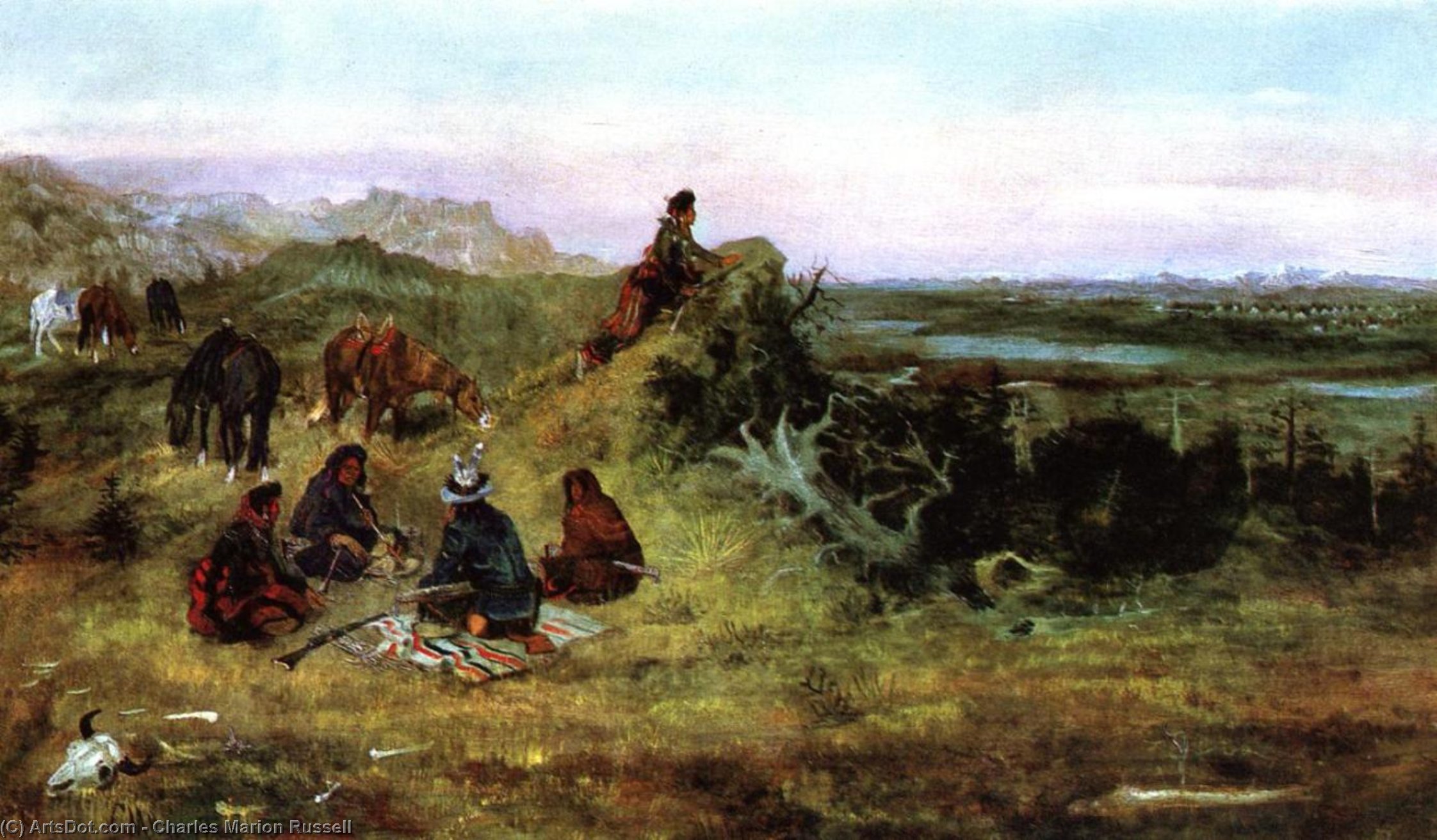 Los Piegan Preparándose Para Robar Caballos A Los Crow — Charles Marion Russell