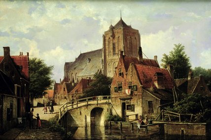 A Dutch Town With A Church — Willem Koekkoek