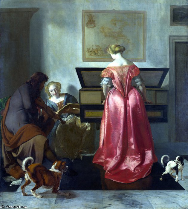 Two Women And A Man Making Music — Jacob Ochtervelt
