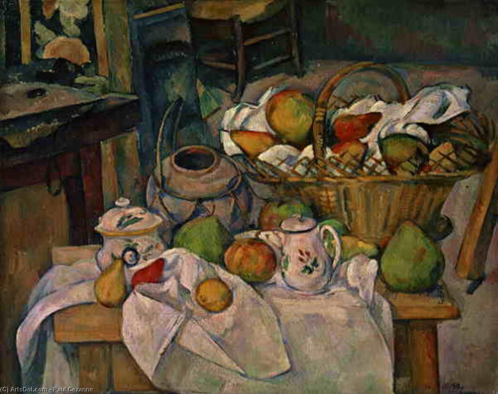 Still Life With A Basket (kitchen Table),c.1890 - (95,) — Paul Cézanne