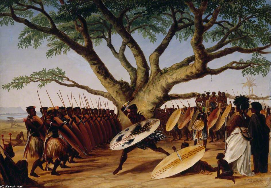 War Dance Under A Fig Tree By Zulus — Thomas Baines