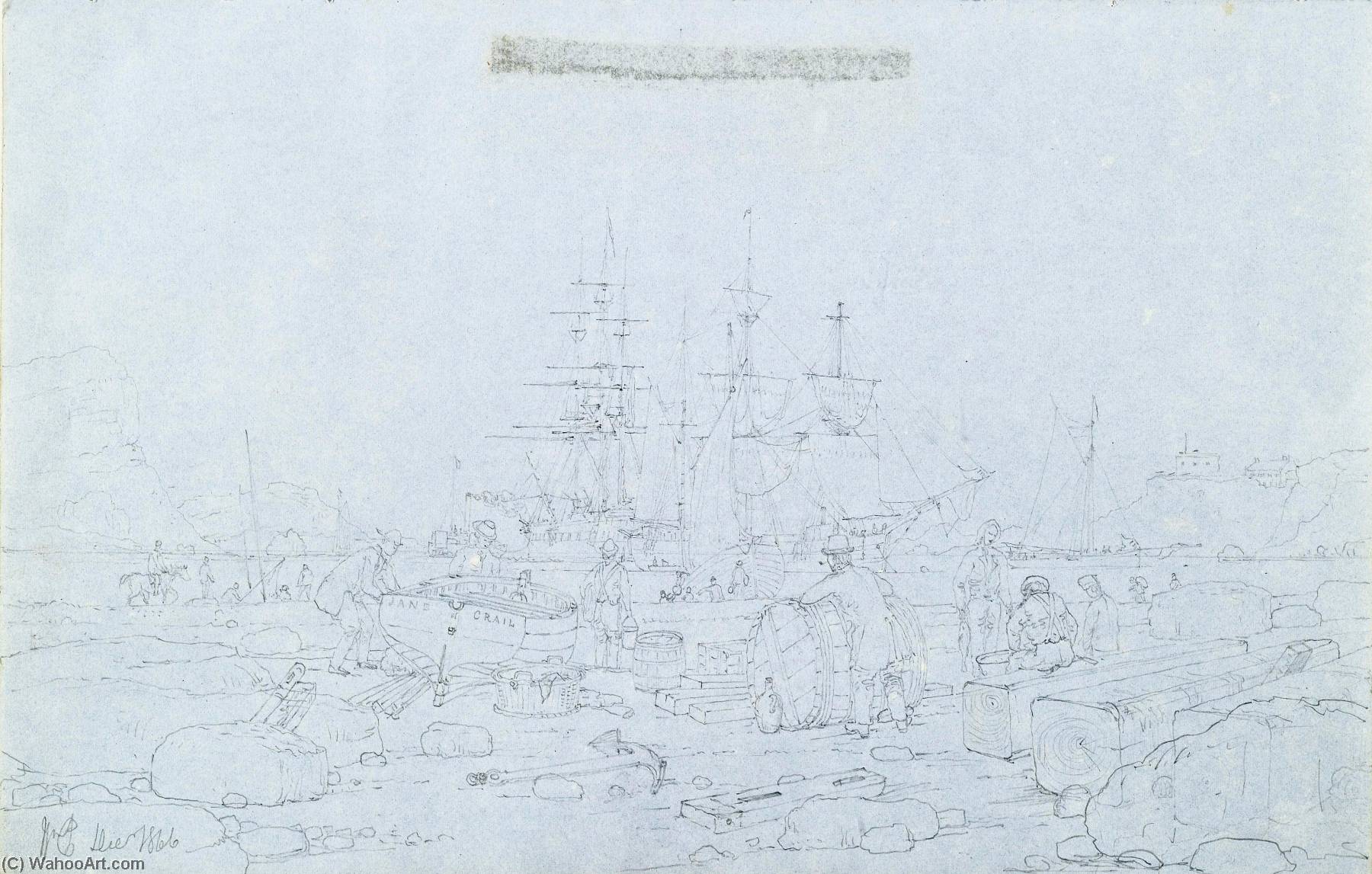 Coastal Landscape With Seamen Loading Ships — William Callow
