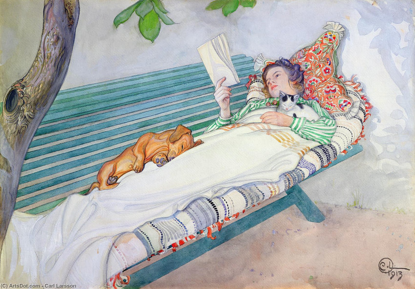 Woman Lying On A Bench — Carl Larsson