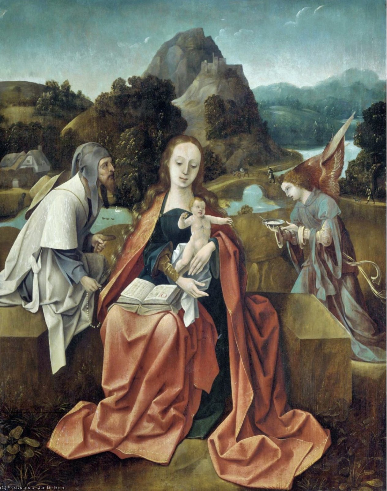 Madonna Und Kind Mit Einem Pilger Und Einem Engel — Jan De Beer