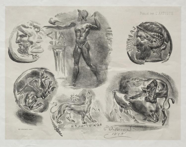 Sheet With Six Antique Medals — Eugène Delacroix