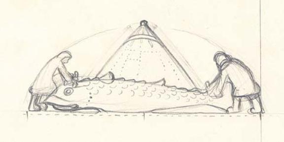 Sketch Of Two Man Dressing A Fish — Nicholas Roerich