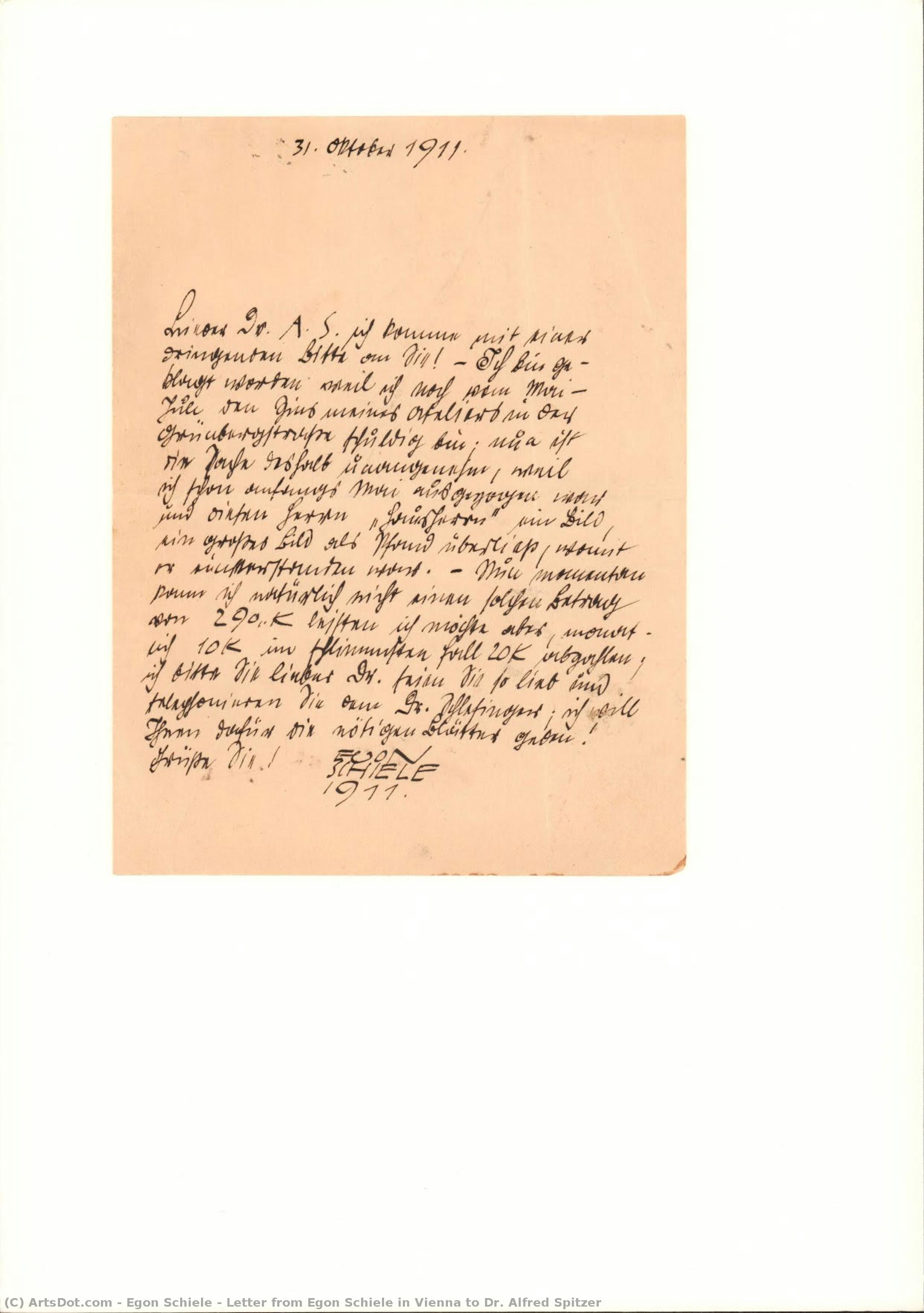 Letter From Egon Schiele In Vienna To Dr. Alfred Spitzer — Egon Schiele