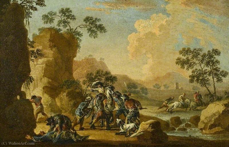 Brigands Ambushing Riders In A River Landscape — Francesco Simonini