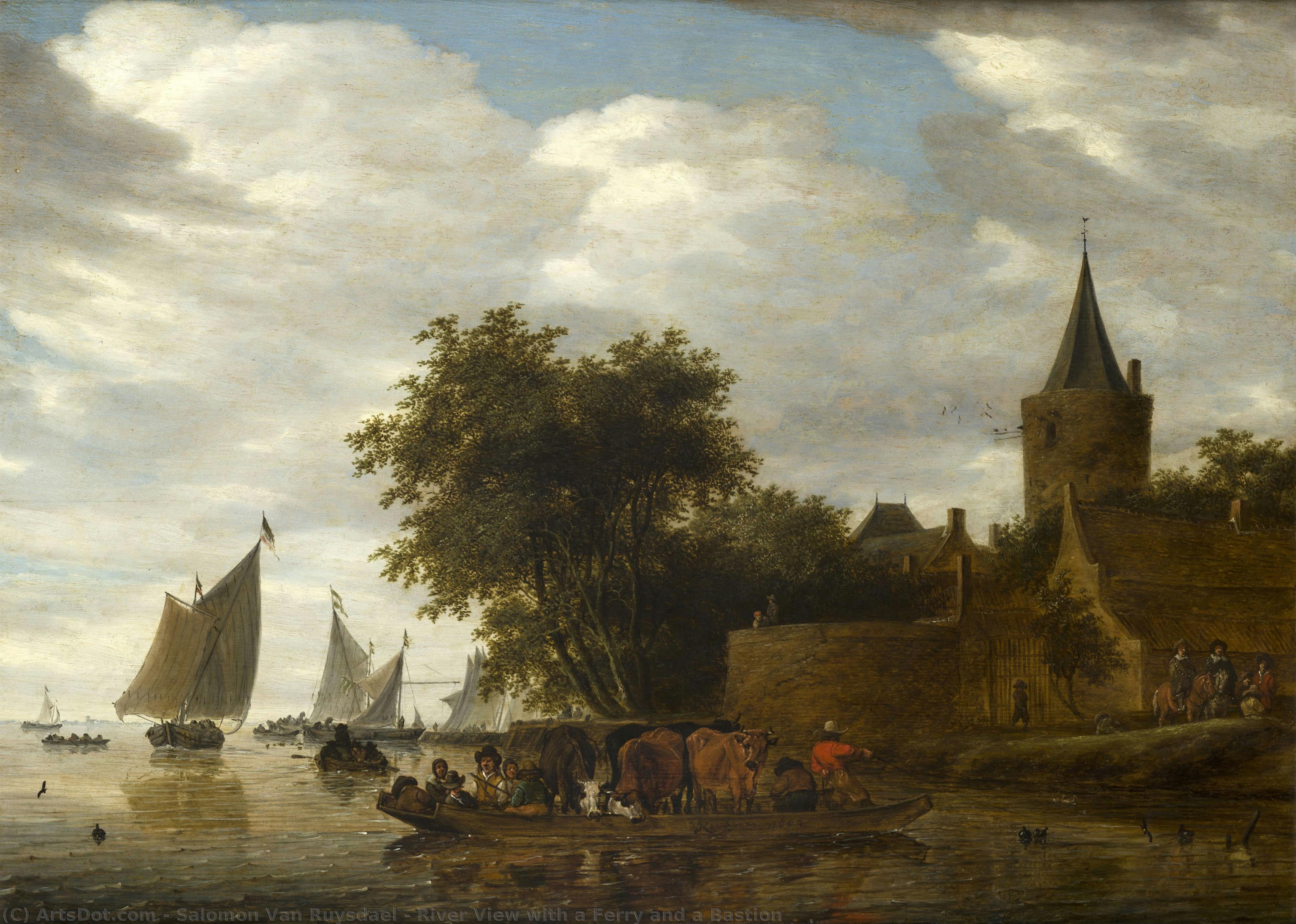 River View With A Ferry And A Bastion — Salomon Van Ruysdael
