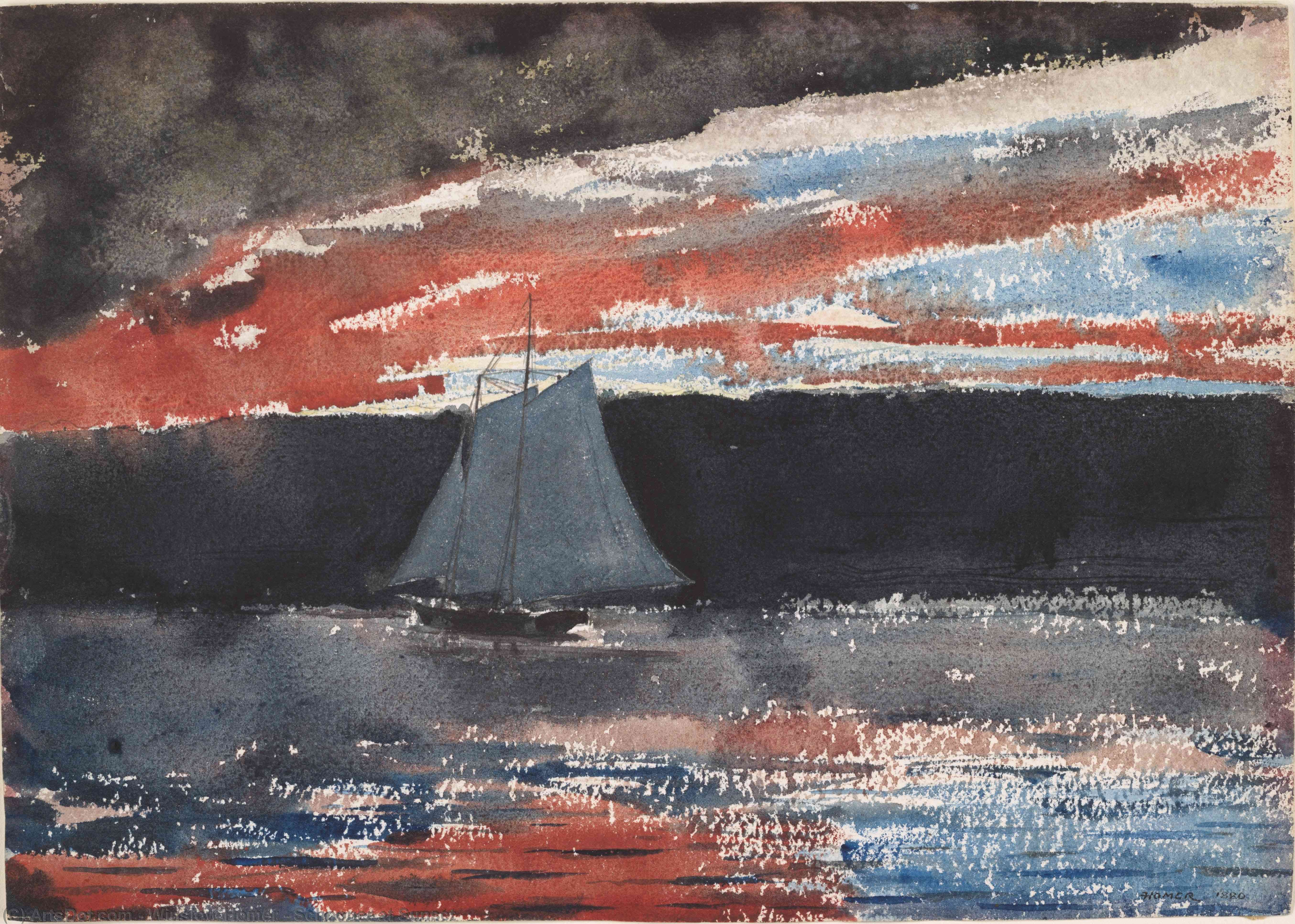 Schooner At Sunset — Winslow Homer