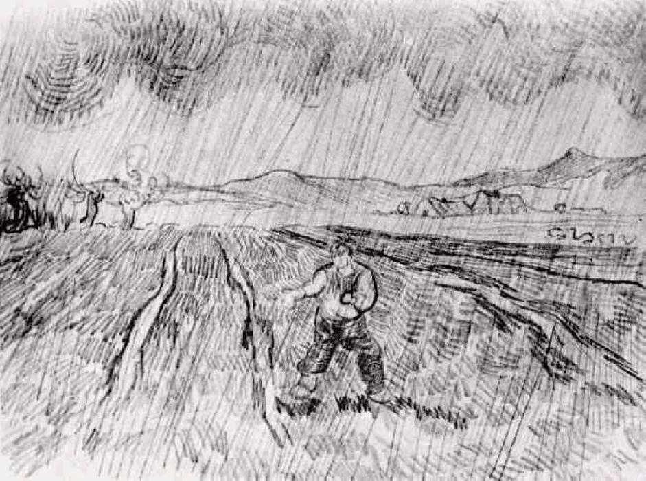 Enclosed Field With A Sower In The Rain — Vincent Willem Van Gogh