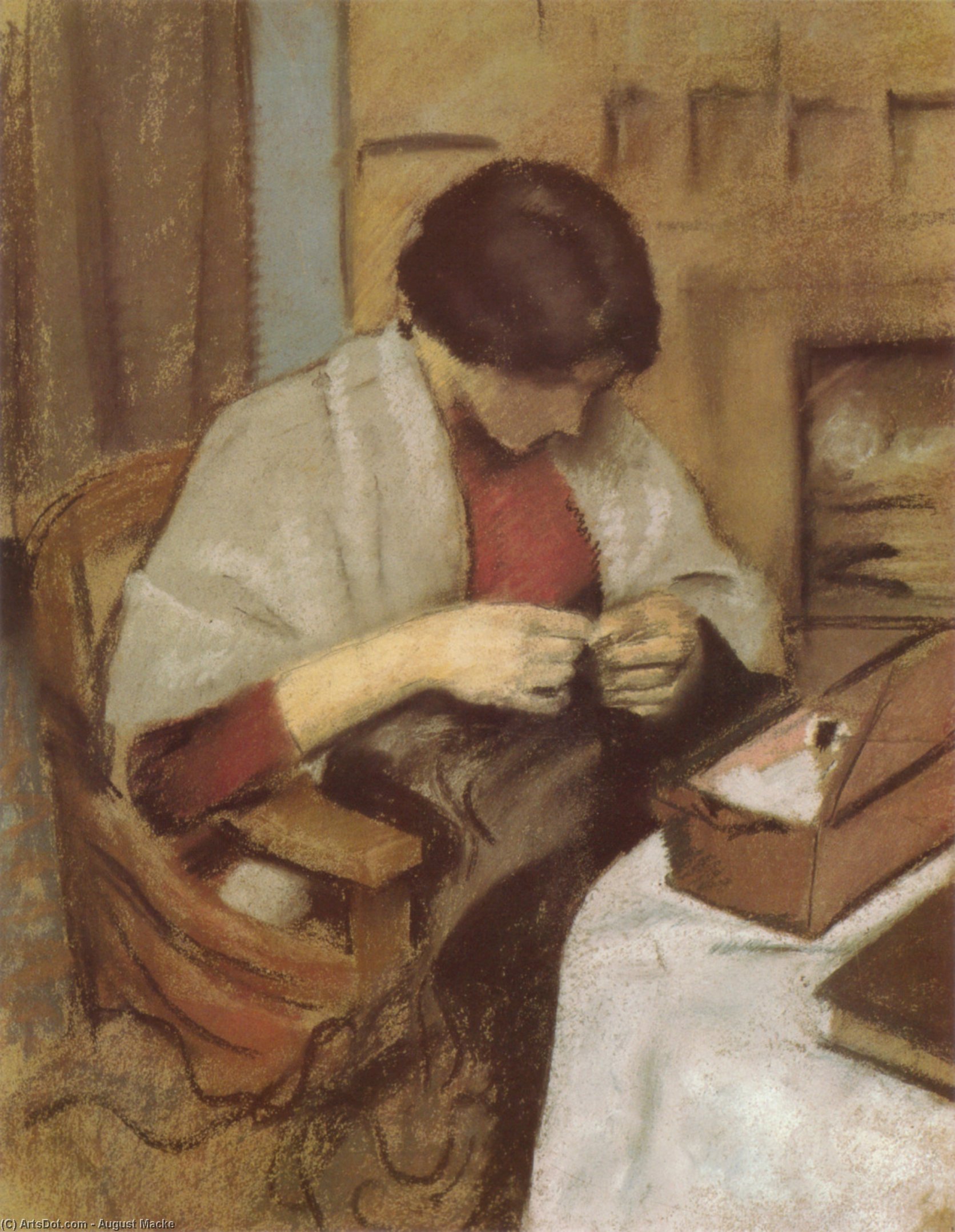 Elisabeth Gerhardt, Sewing (girl Sewing — August Macke