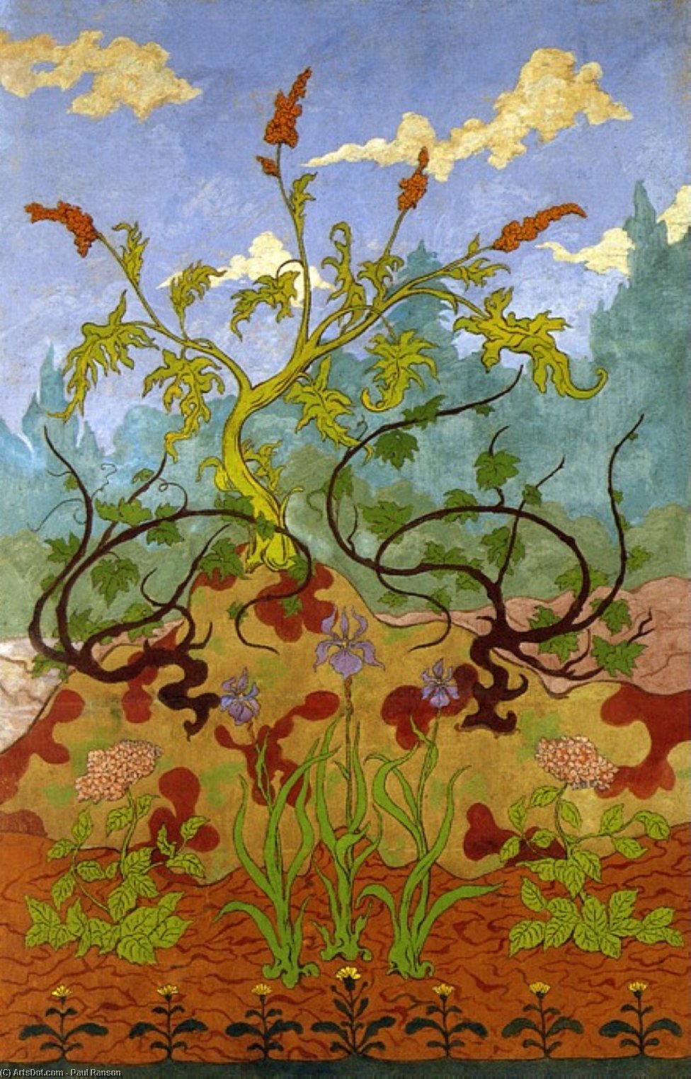 Four Decorative Panels: Iris And Large Yellow And Mauve Flowers — Paul Elie Ranson
