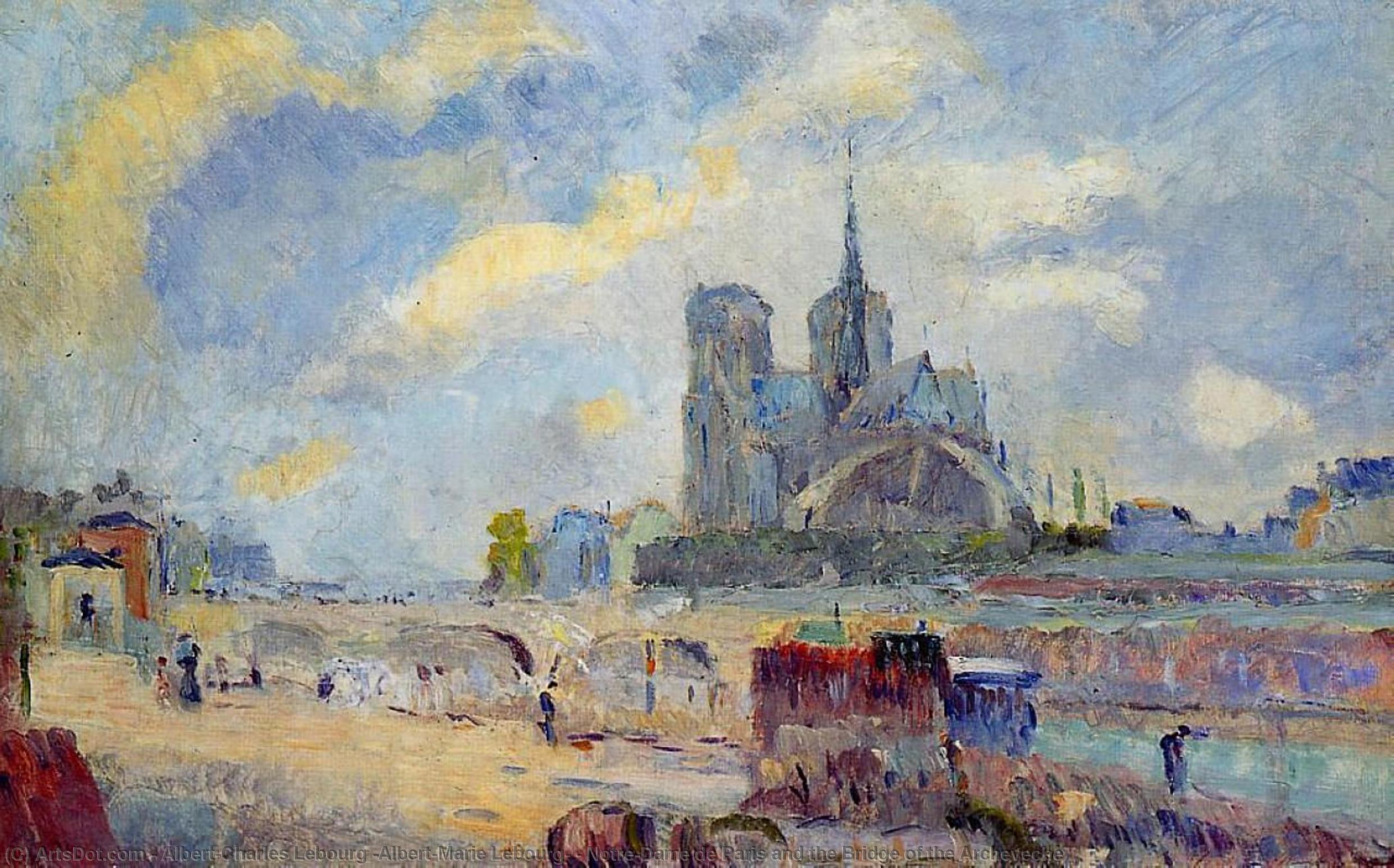 Notre-dame De Paris And The Bridge Of The Archeveche — Albert-charles Lebourg