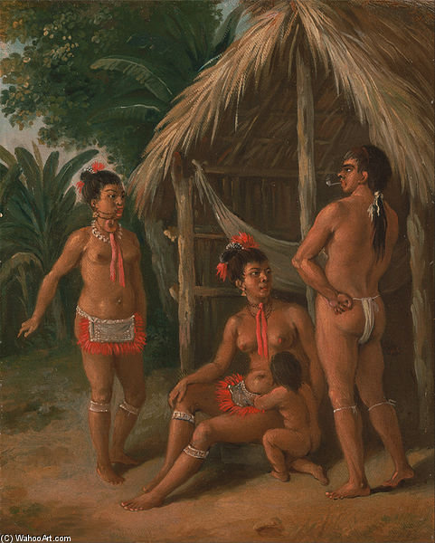 A Leeward Islands Carib Family Outside A Hut — Agostino Brunias
