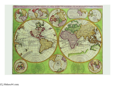 Coronelli Stereographic World Map With Insets Of Polar Projections — Vincenzo Maria Coronelli