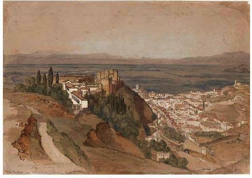The Alhambra With The Generalife And The Palace Of Charles V From Under La Silla Del Moro — Edward Lear