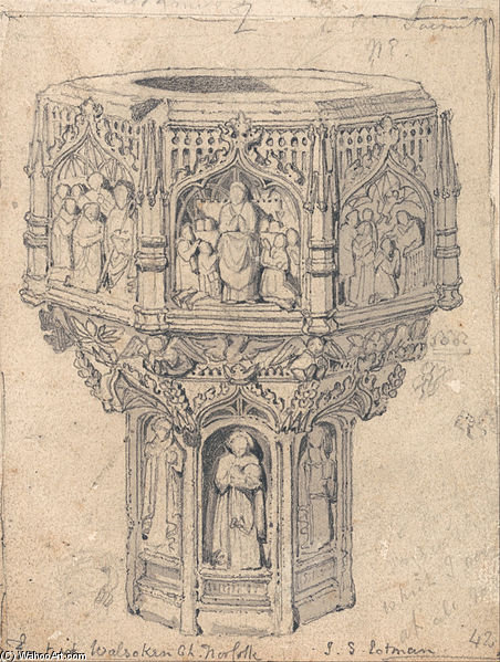 A Font In Walsoken Church, Norfolk — John Sell Cotman