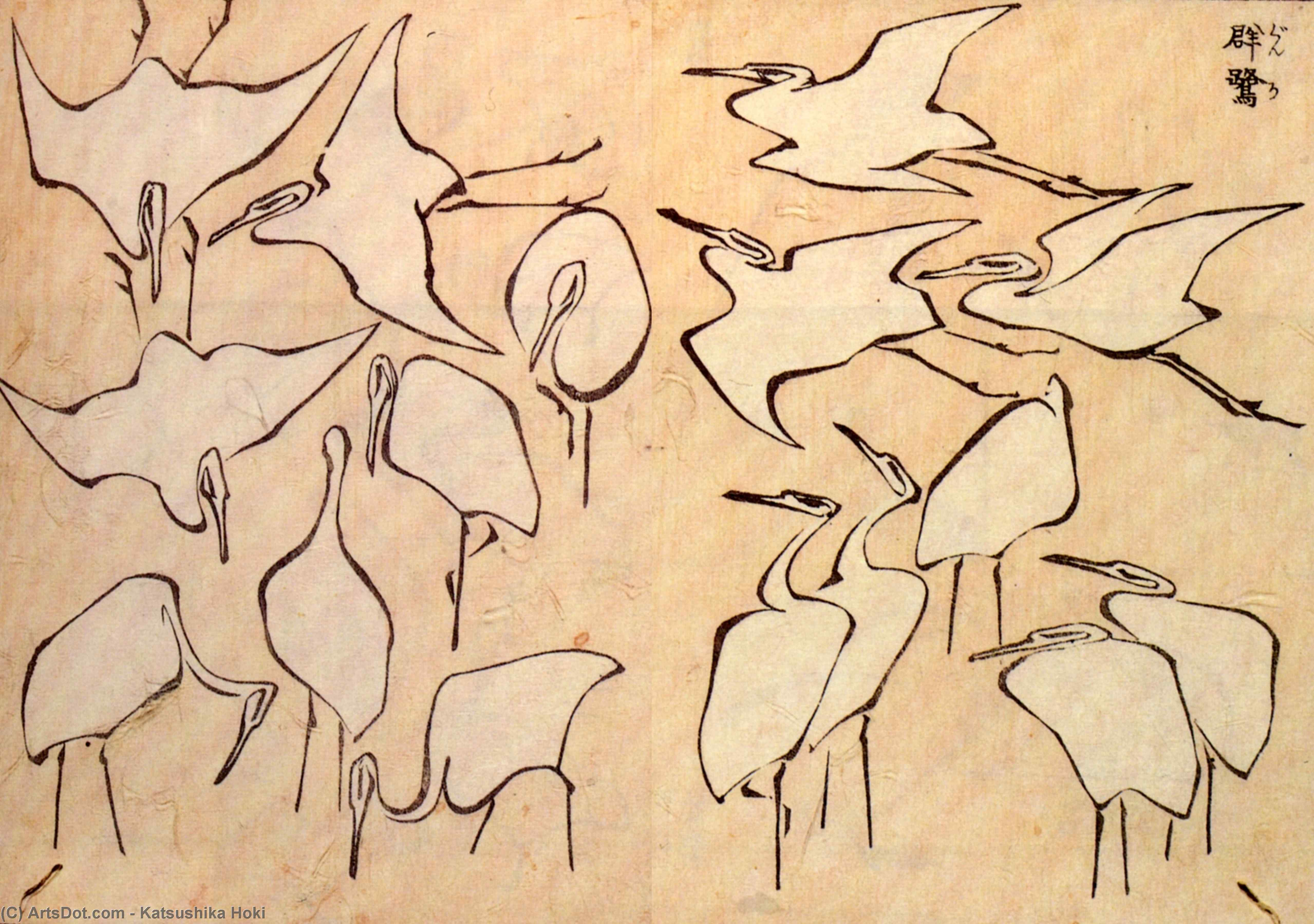 Cranes From Quick Lessons In Simplified Drawing — Katsushika Hokusai