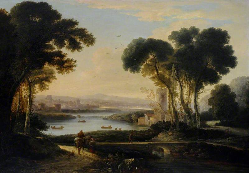 A Romantic River Landscape With Ships — George Howland Beaumont
