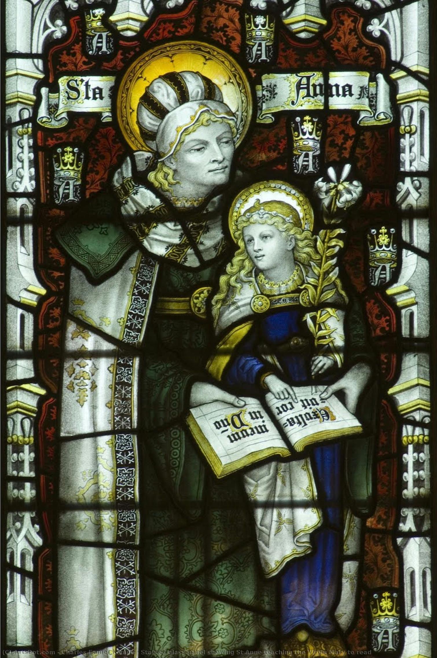 Stained Glass Panel Showing St Anne Teaching The Virgin Mary To Read — Charles Eamer Kempe