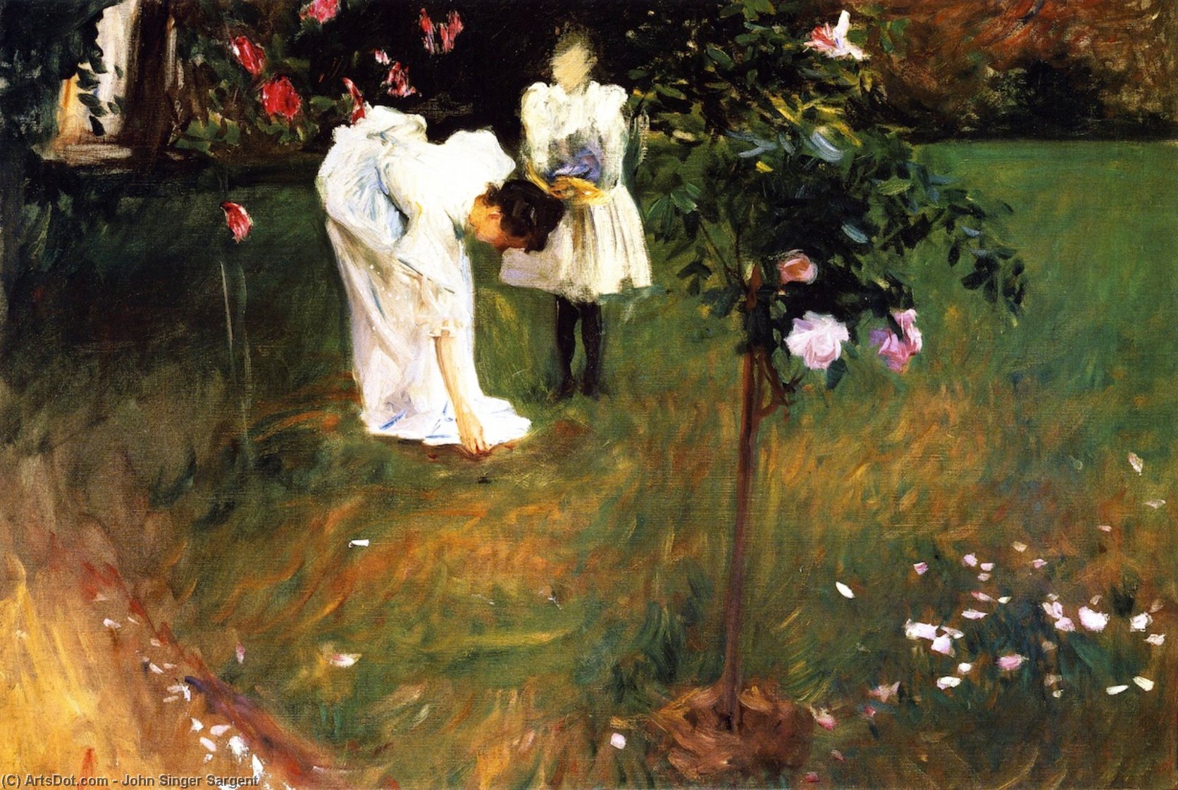 Garden Study With Lucia And Kate Millet (also Known As Mrs. Sylvester Baxter Picking Roses) — John Singer Sargent