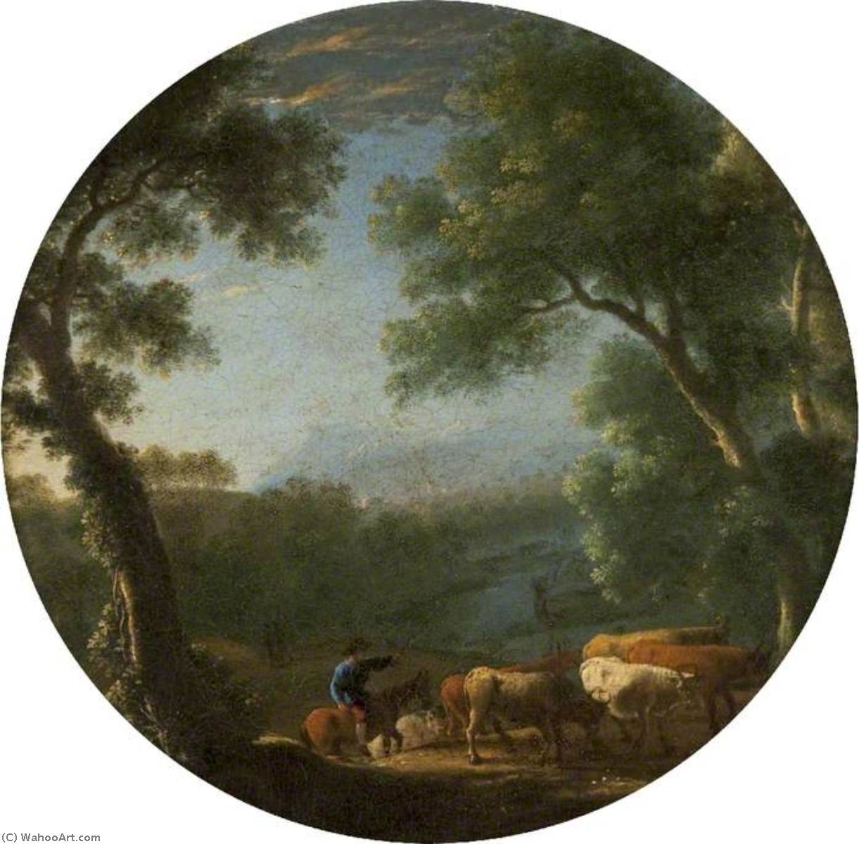Wooded Landscape With A Horseman Driving Cattle — Herman Van Swanevelt