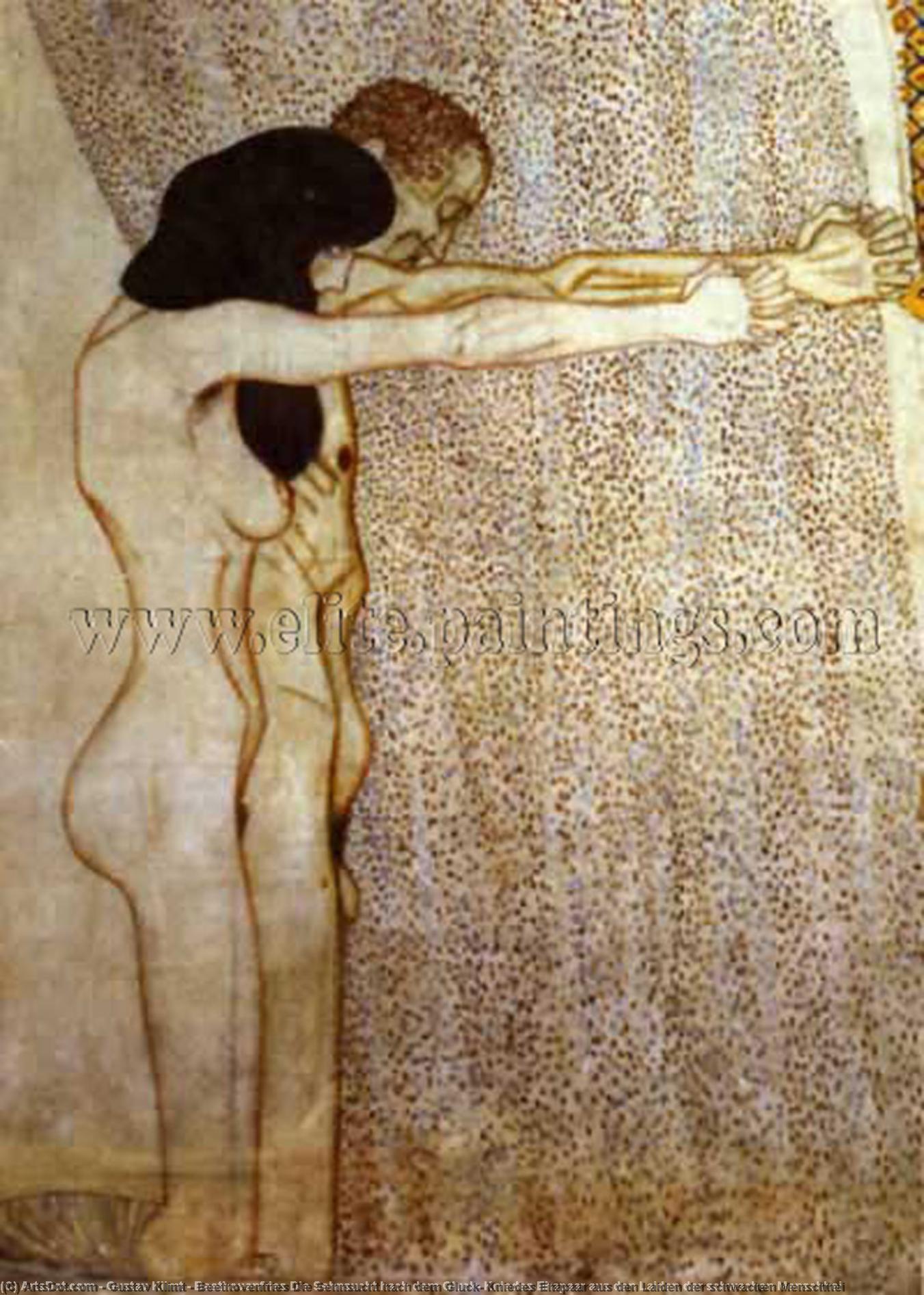 Beethovenfries Die Sehnsucht Hach Dem Gluck, Kniedes Ehapaar Aus Den Laiden Der Schwachen Menschhei — Gustav Klimt