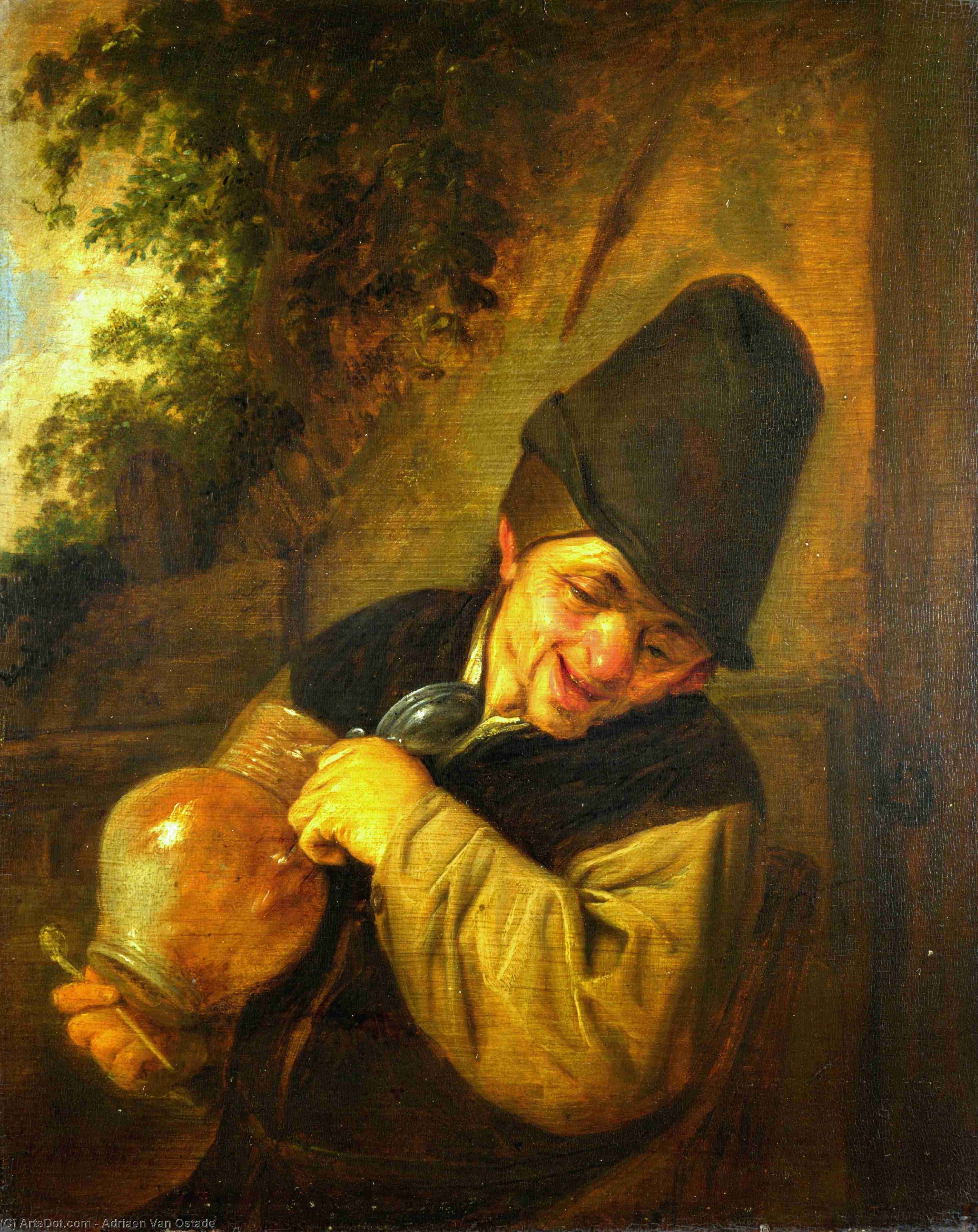 A Peasant Holding A Jug And A Pipe — Adriaen Van Ostade