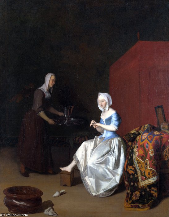 A Young Lady Trimming Her Fingernails — Jacob Ochtervelt