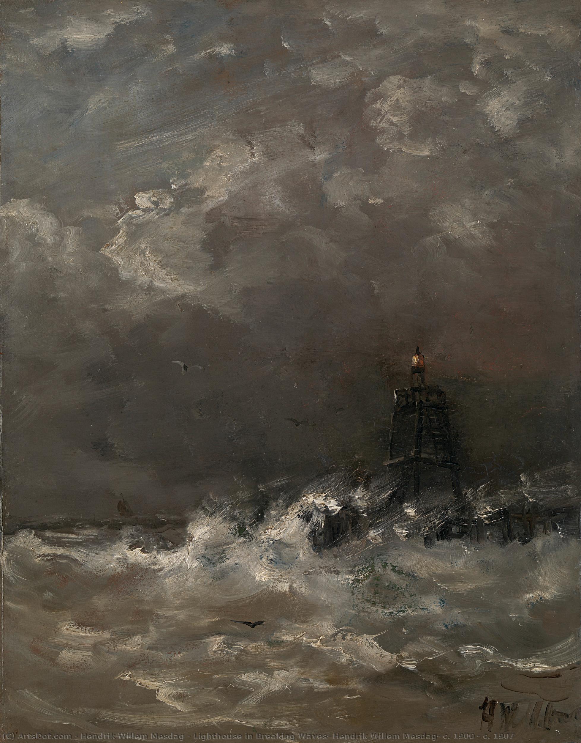 Lighthouse In Breaking Waves, Hendrik Willem Mesdag, C. 1900 - C. 1907 — Hendrik Willem Mesdag