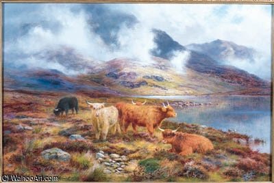 Highland Cattle By A Loch — Louis Bosworth Hurt
