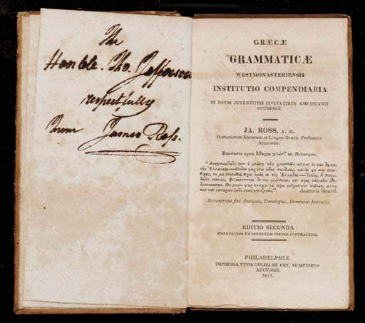 Graecae Grammaticae Westmonasteriensis Instituto Compendiaria In Usum Juventutis Civitatibus Americanis Studiosae. Editio Secunda. Philadelphia William Fry, For The Author, — Charles James Adams