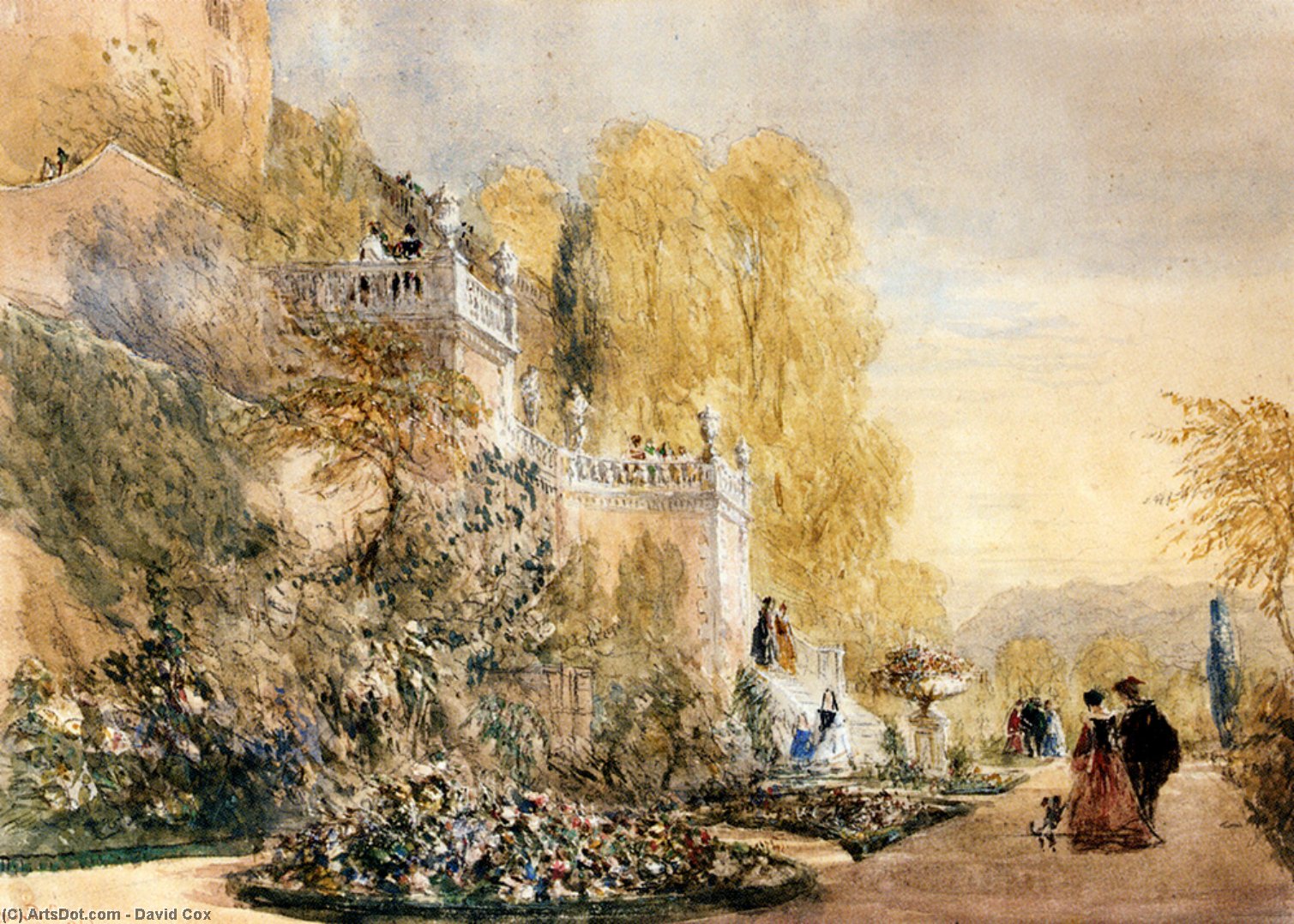 Figures On The Terraces At Powis Castle, Montgomeryshire — David Cox