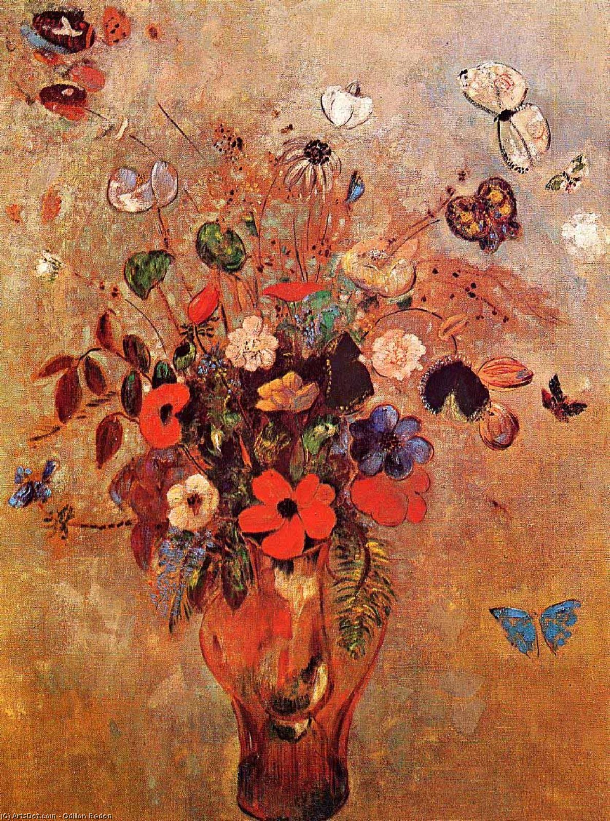 Vase With Flowers And Butterflies — Odilon Redon