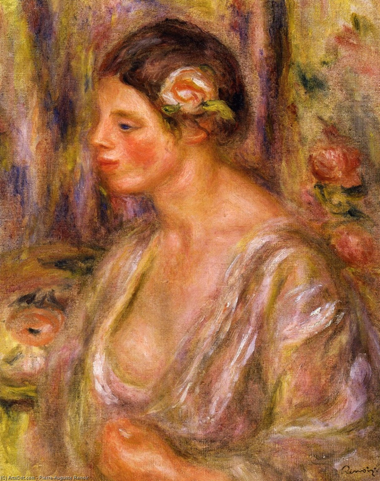 Madeline Wearing A Rose — Pierre-auguste Renoir