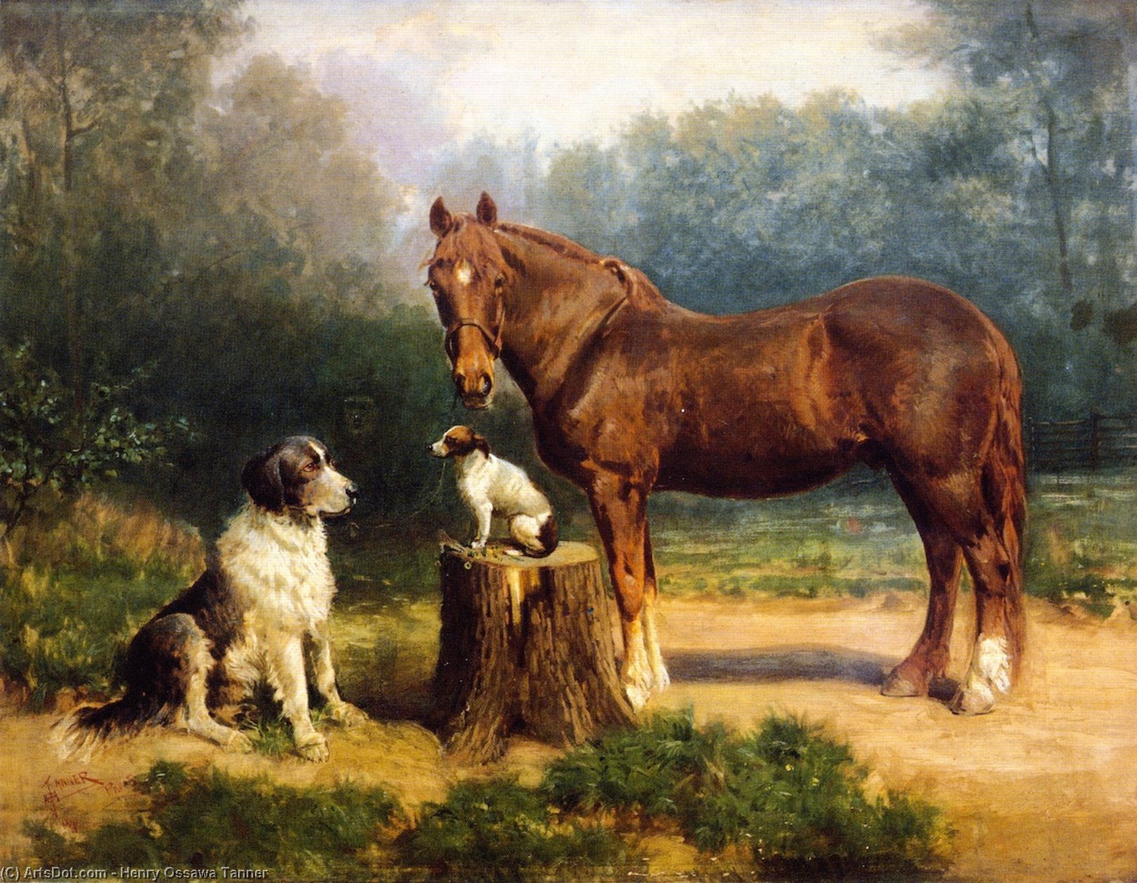 Horse And Two Dogs In A Landscape — Henry Ossawa Tanner