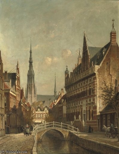 A Sunlit Canal — Cornelis Christiaan Dommelshuizen
