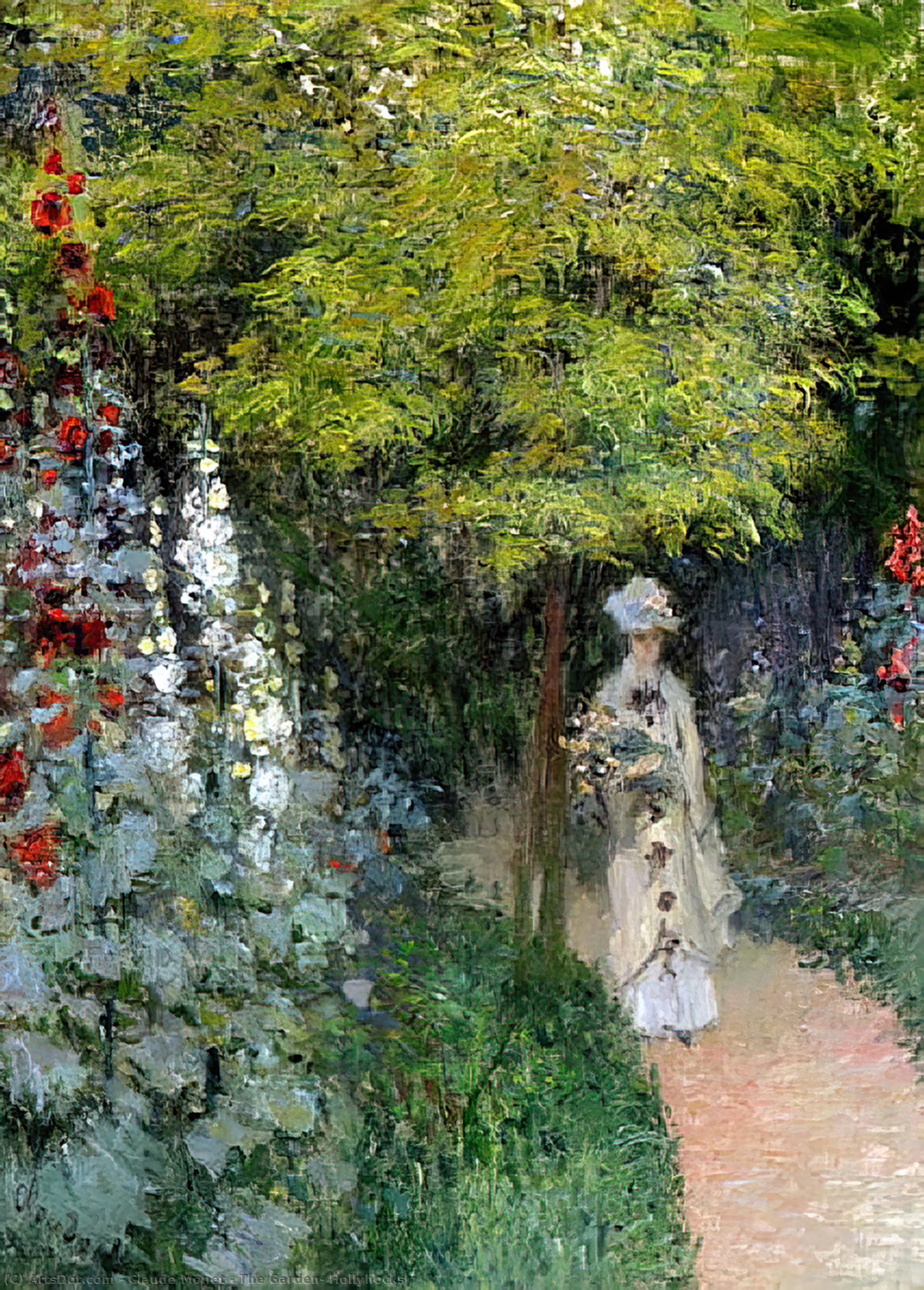 The Garden, Hollyhocks — Claude Monet