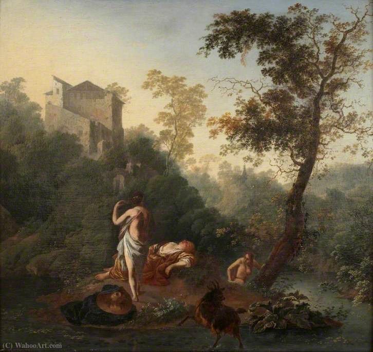 Landscape With Three Bathers And A Goat — Frederick De Moucheron