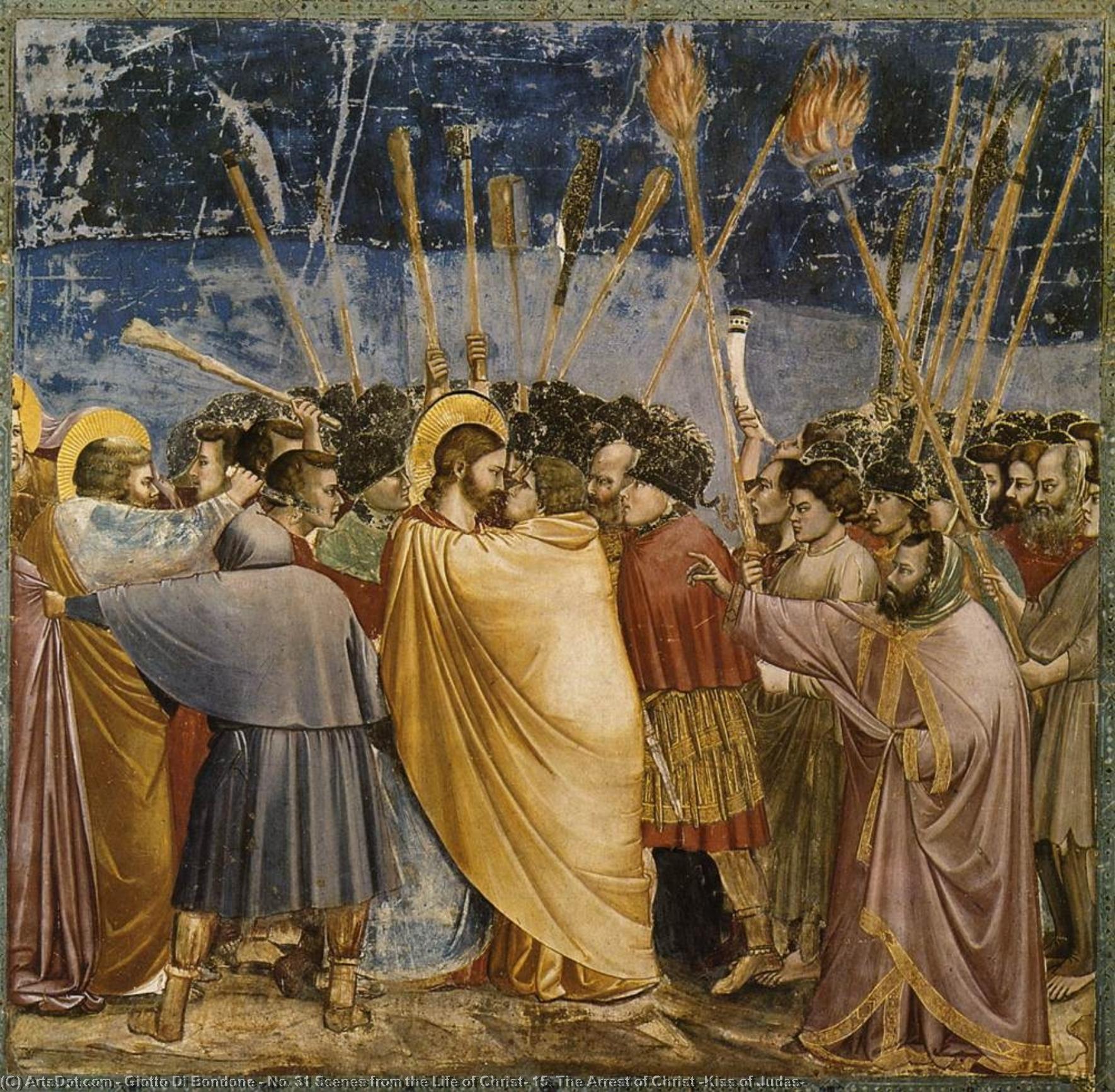 No. 31 Scenes From The Life Of Christ: 15. The Arrest Of Christ (kiss Of Judas) — Giotto Di Bondone