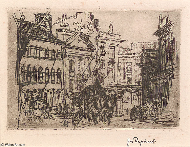 Street In Brussels With Carriage — Joseph M Raphael