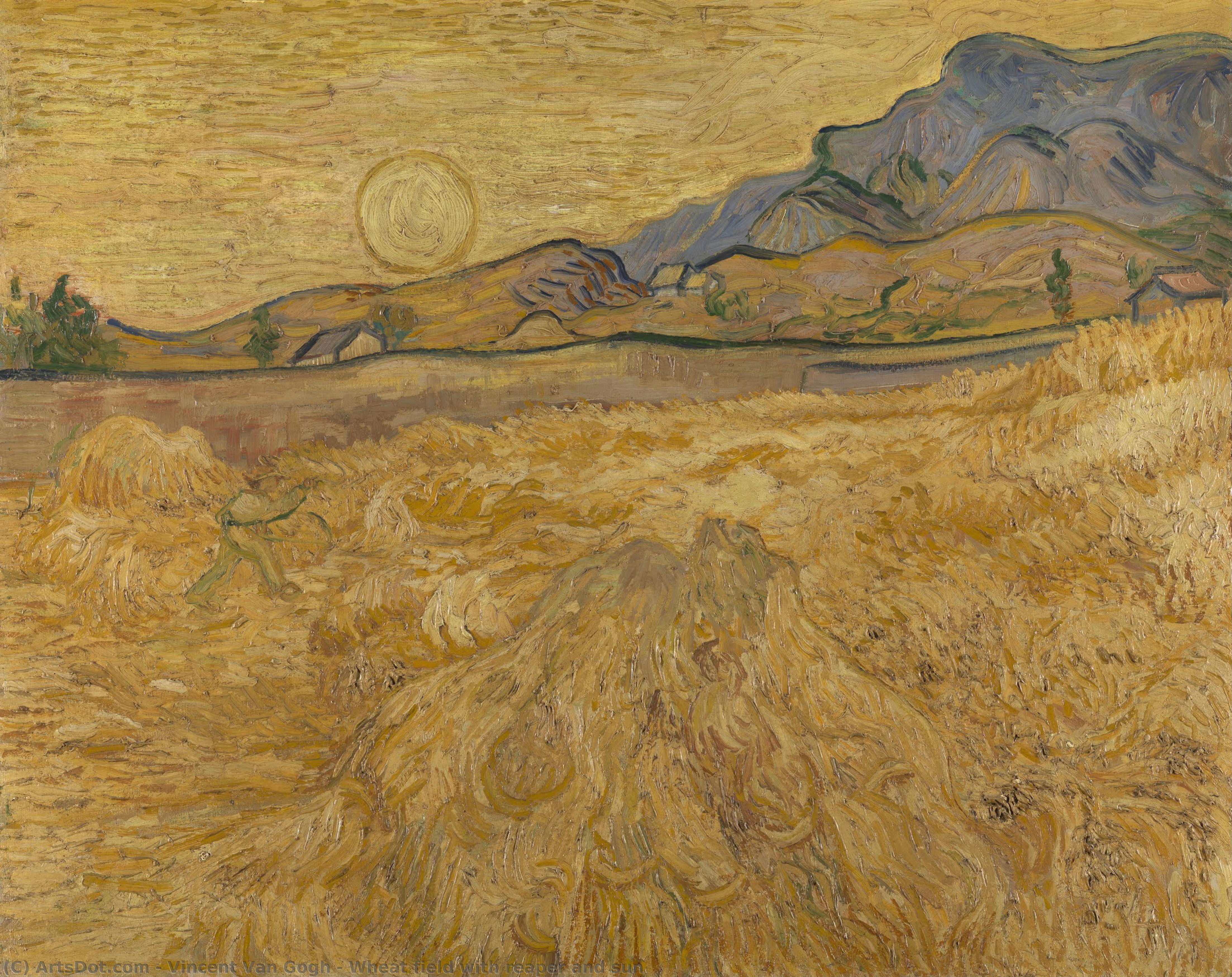 Wheat Field With Reaper And Sun — Vincent Willem Van Gogh